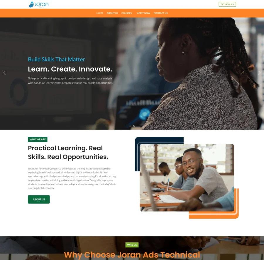 Technical college website design and development for digital skills training institution by Web Designers Africa