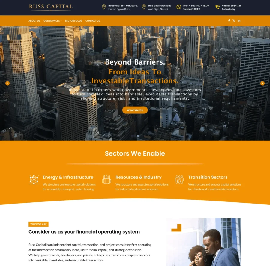 Investment and capital advisory website design for Russ Capital by Web Designers Africa