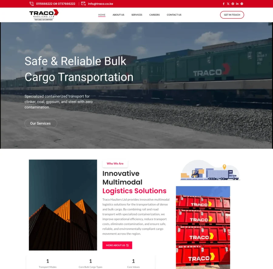 TRACO Hauliers logistics and transportation website designed by Web Designers Africa