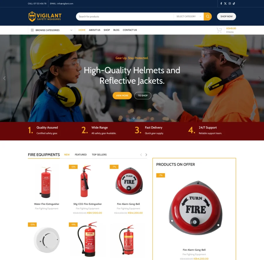 Fire safety equipment and PPE supplier website design by Web Designers Africa